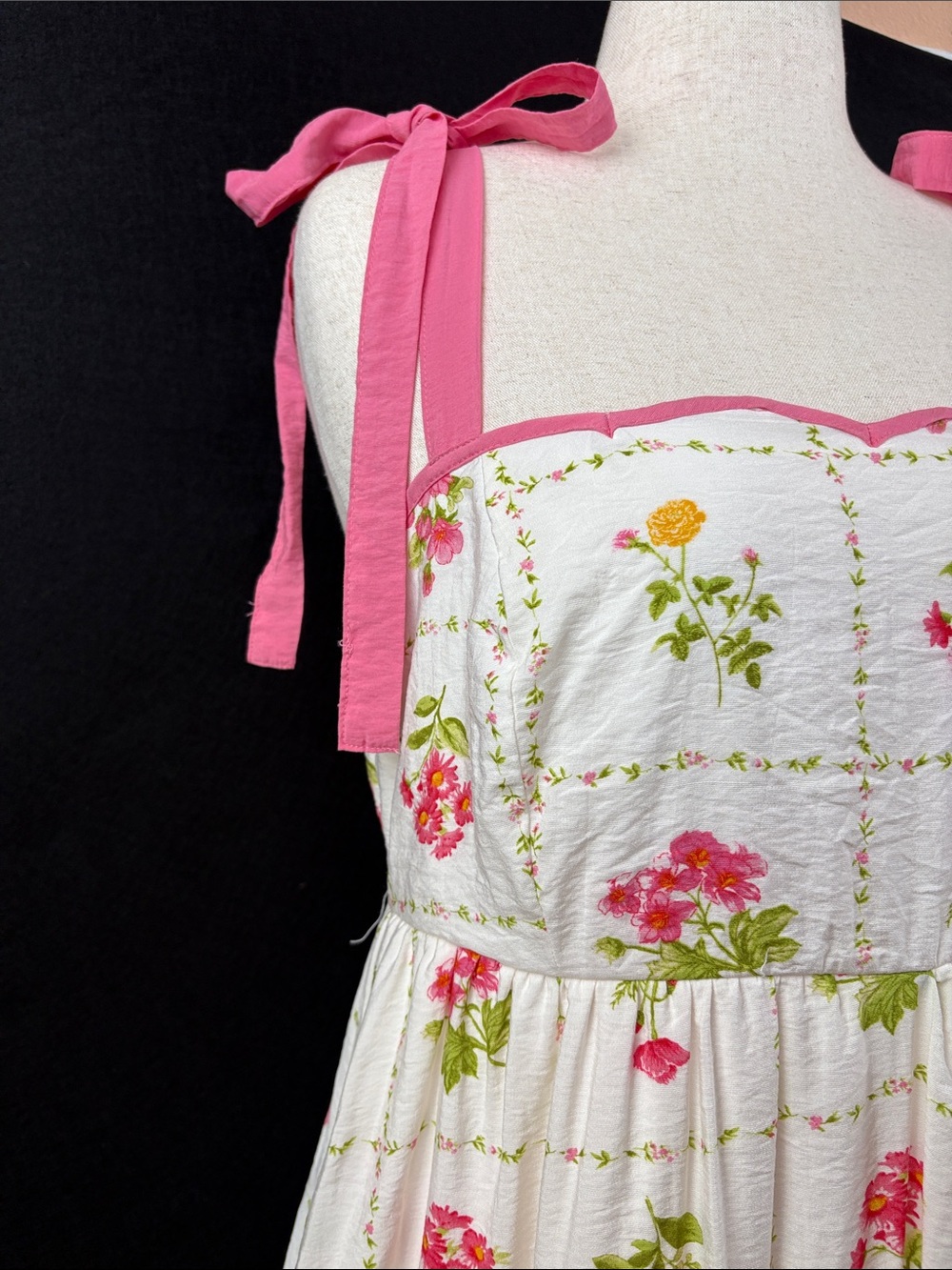 Perch by Blu Pepper White Floral Maxi Summer Dress with Pink Tie Straps 1X 14-16 - Picture 2 of 10